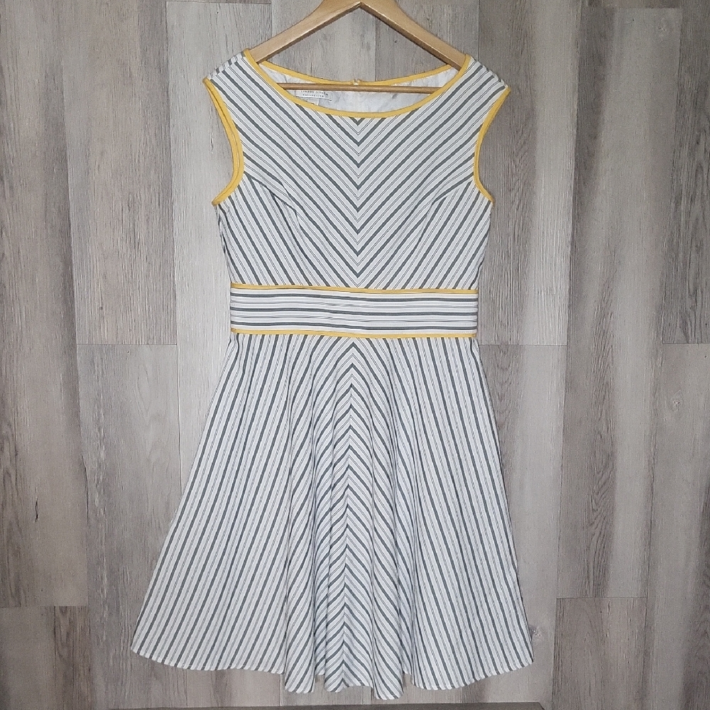 London Style Womens 10 A Line Dress Knee Length Stripe Seersucker